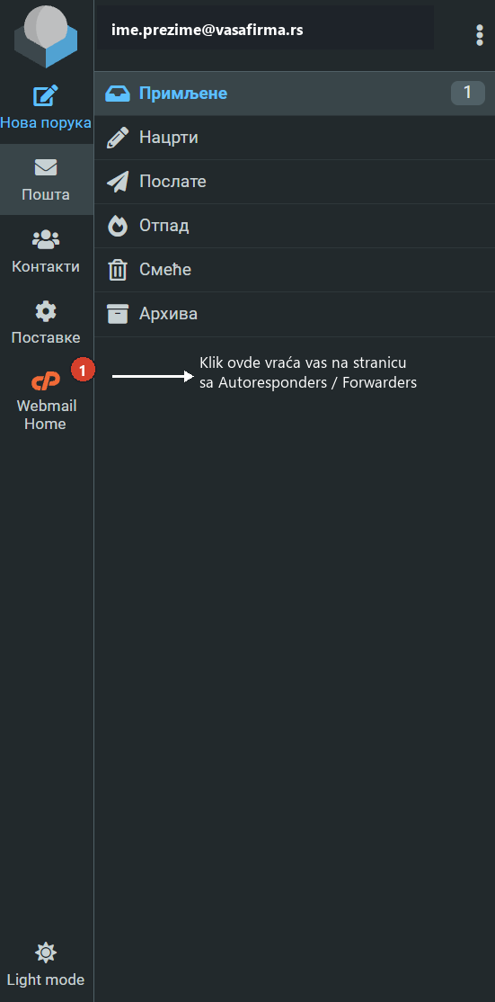 Webmail Home ikonica u inbox-u